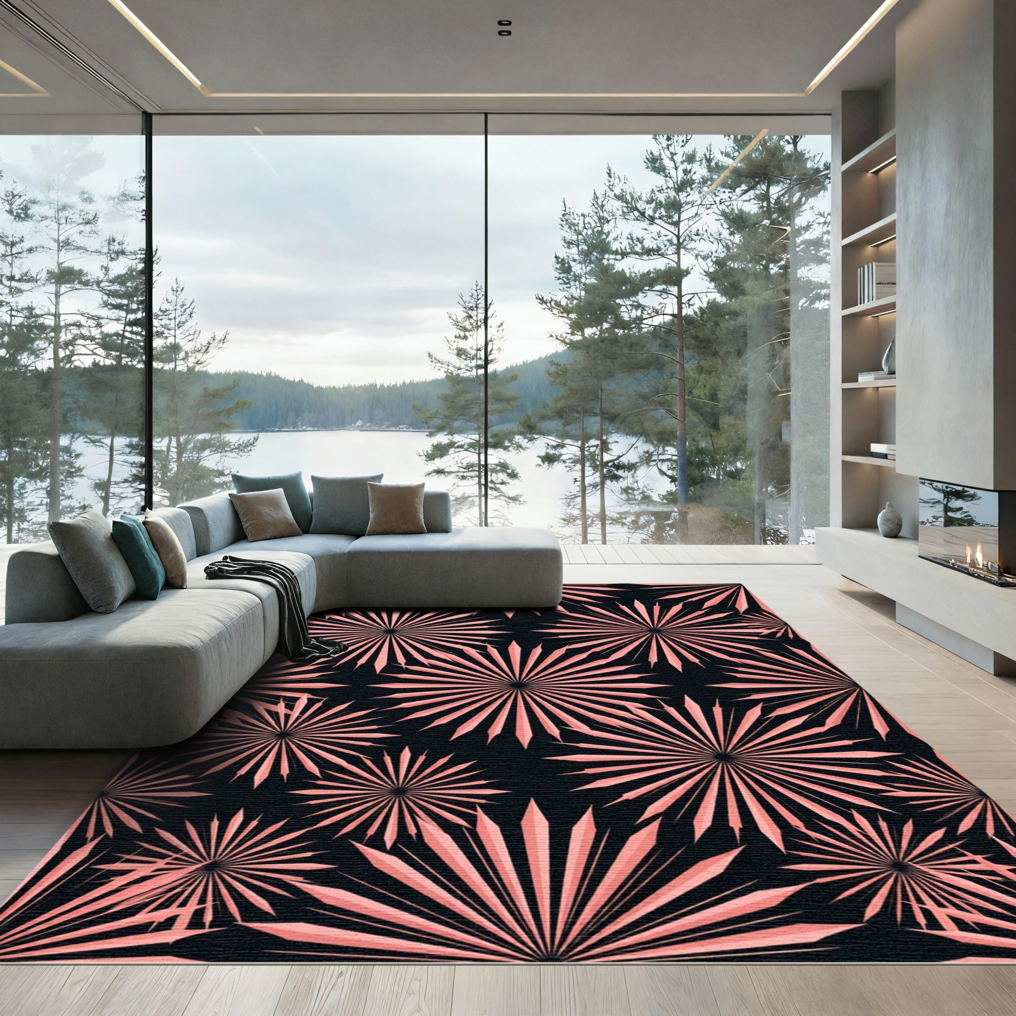 Blush Pink Starburst Geometric Art Rug