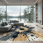 Abstract Splatter Burst Black Gold Grey Rug