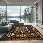 Antique Gold Star Floral Border Rug