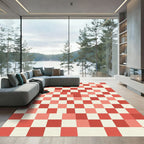 Modern Red and Cream Checkerboard Grid Rug