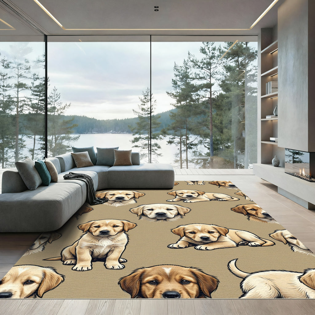 Adorable Golden Retriever Puppy Cream Rug