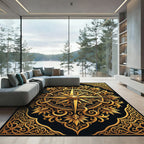 Ornate Gold Filigree Compass Medallion Rug