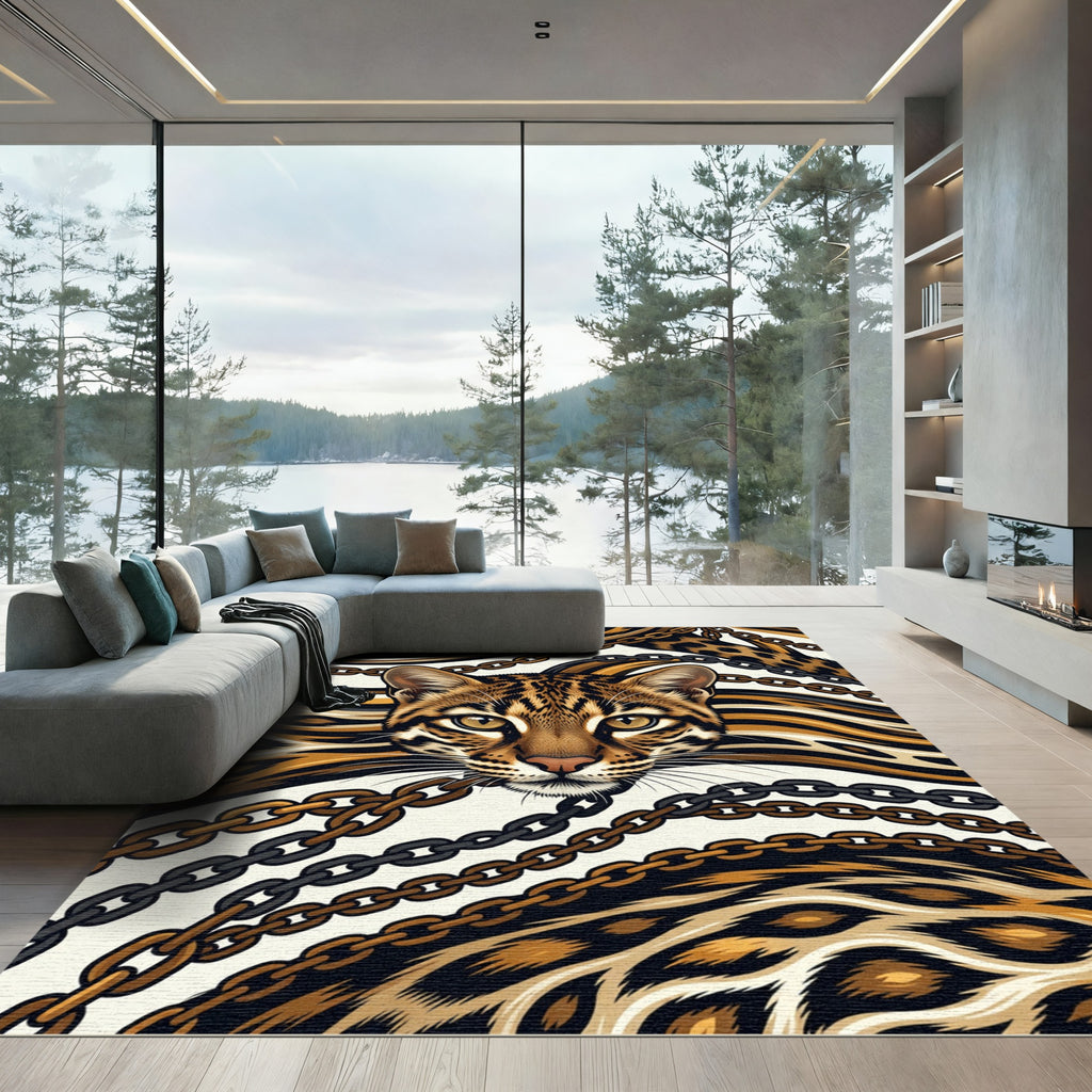 Golden Leopard Ocelot Chain Link Art Rug