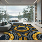 Modern Gold Gray Concentric Circles Rug