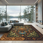 Deep Blue Golden Fish Floral Medallion Rug
