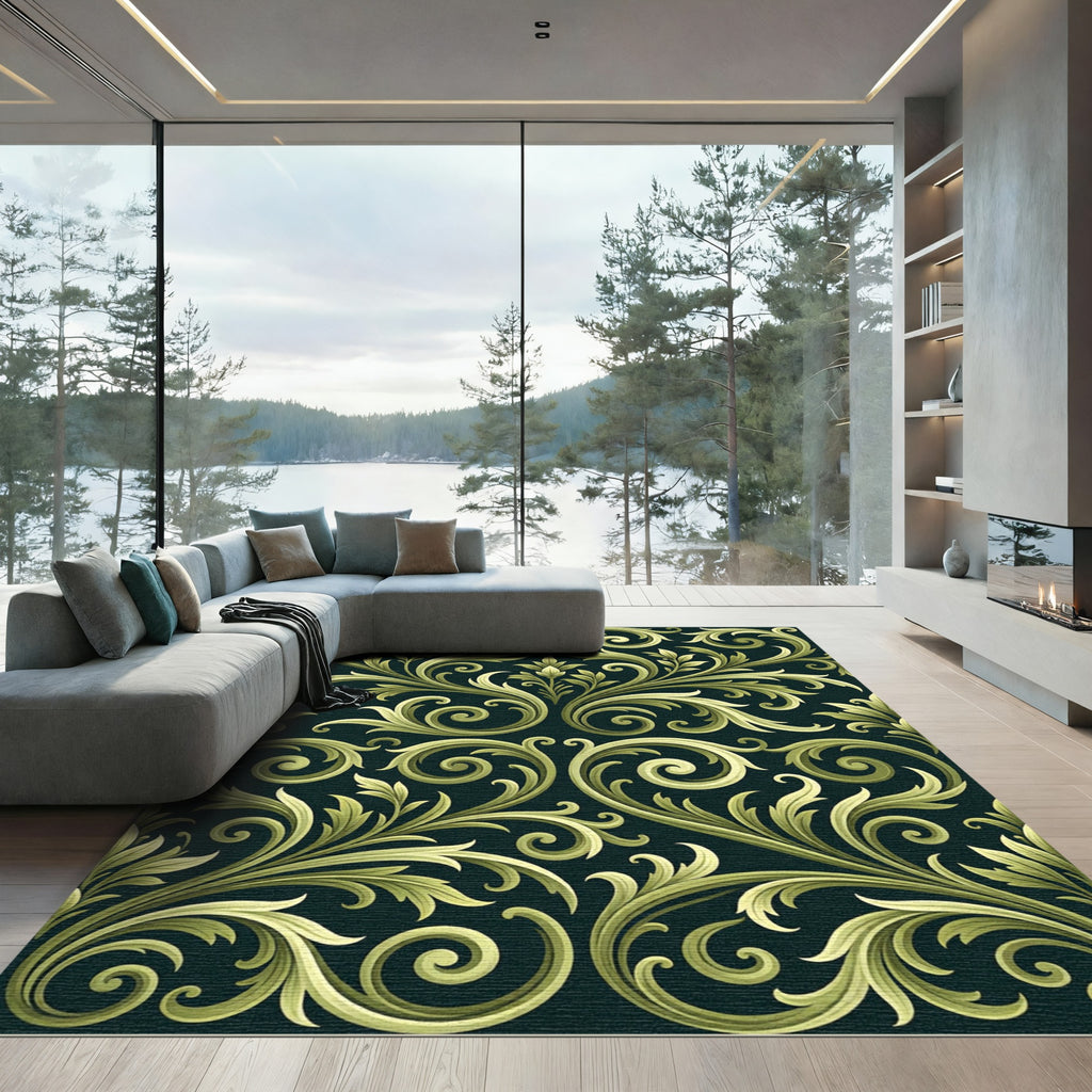 Ornate Gold Leaf Scrollwork Rug