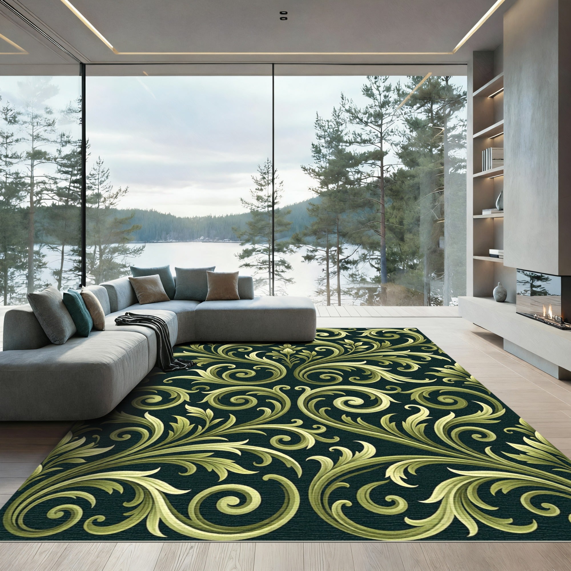 Ornate Gold Leaf Scrollwork Rug
