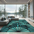 Art Deco Teal Fan Geometric Rug