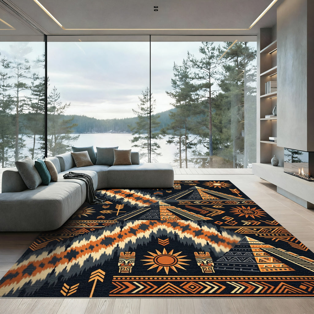 Ancestral Sun Pyramid Tribal Geometric Rug