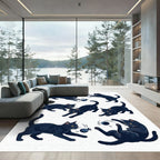 Playful Black Cat Action Illustration Rug