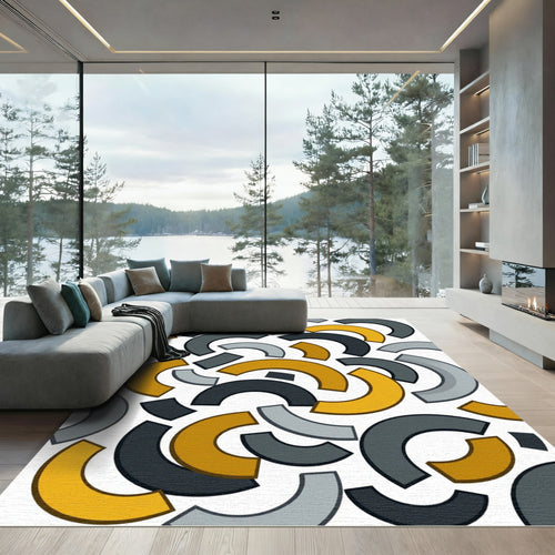Abstract Arcs Ochre Gray Charcoal Rug