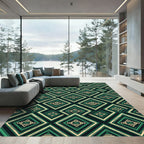 Deep Green Diamond Tribal Arrangement Rug
