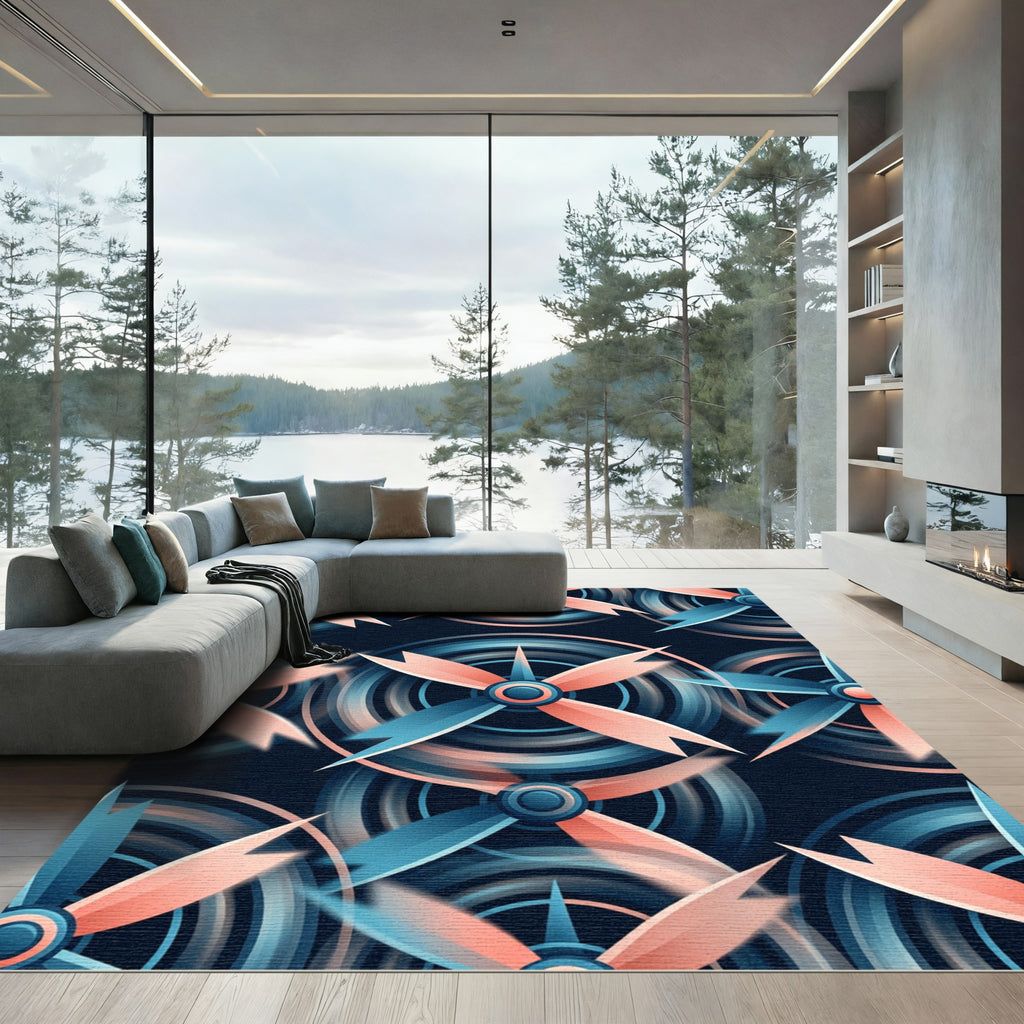 Crimson and Teal Propeller Abstract Rug