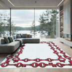 Red Vintage Keys Border Rug