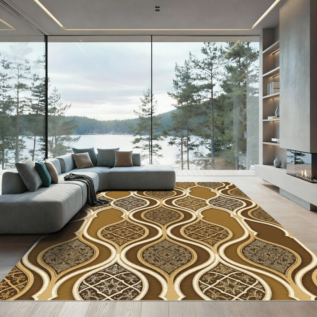 Golden Arabesque Medallion Lattice Rug