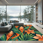 Vibrant Orange Ginger Blossom Tropical Foliage Rug