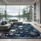 Midnight Nautical Skull Compass Maritime Map Rug