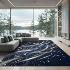 Cosmic Midnight Blue Swirl Nebula Rug