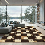 Distressed Earthy Checkered Grid Rug
