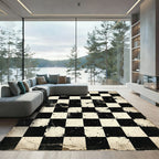 Distressed Black White Chessboard Splatter Rug