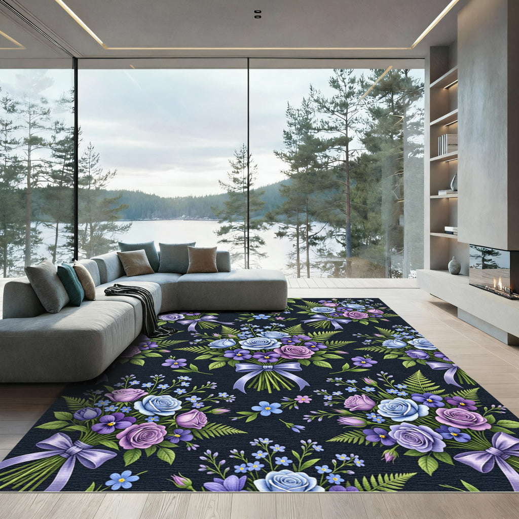 Lavender Blue Rose Bouquet Garden Rug