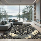 Dark Gray Floral Mandala Medallion Rug