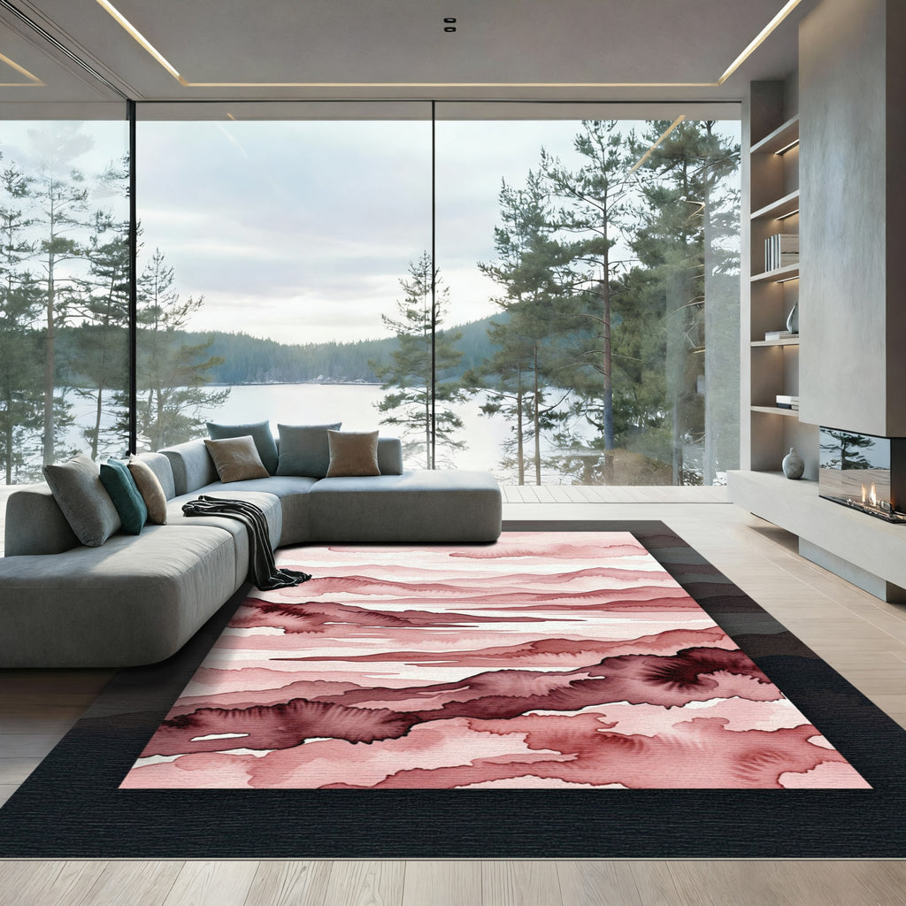Muted Rose Abstract Mountain Landscape Rug