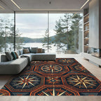 Ancient Compass Rose Medallion Accent Rug