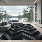 Sophisticated Charcoal Metallic Chevron Geometry Rug