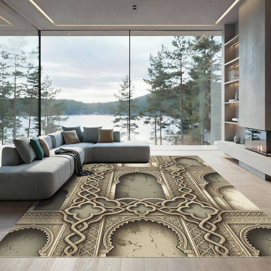 Ornate Light Gold Archway Pattern Rug