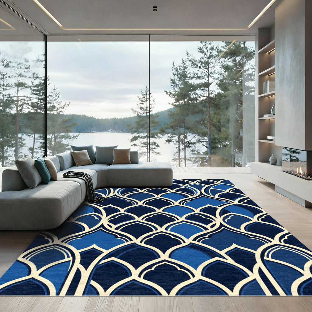 Midnight Blue Arched Decorative Tile Rug