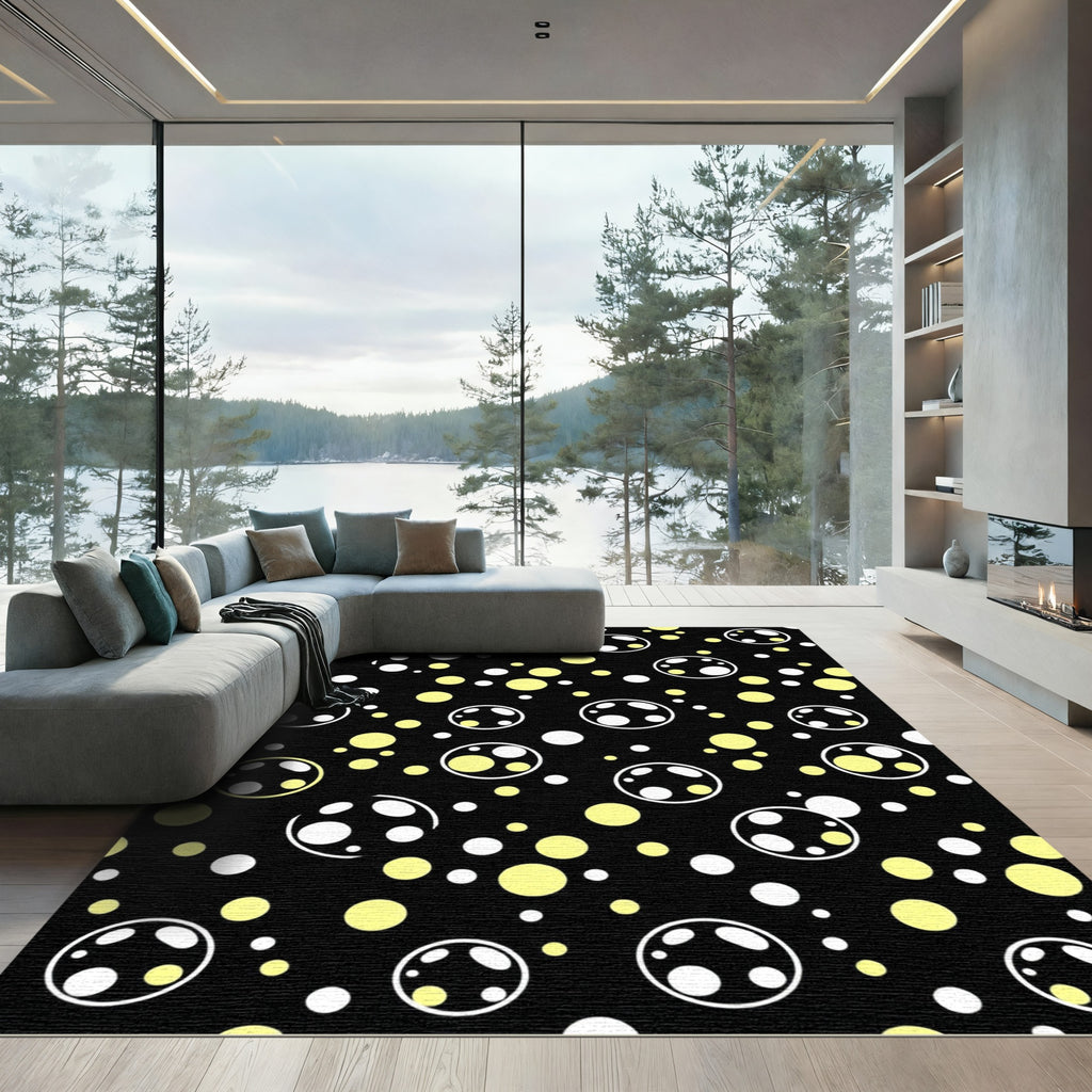 Whimsical Black Yellow Circle Spots Rug