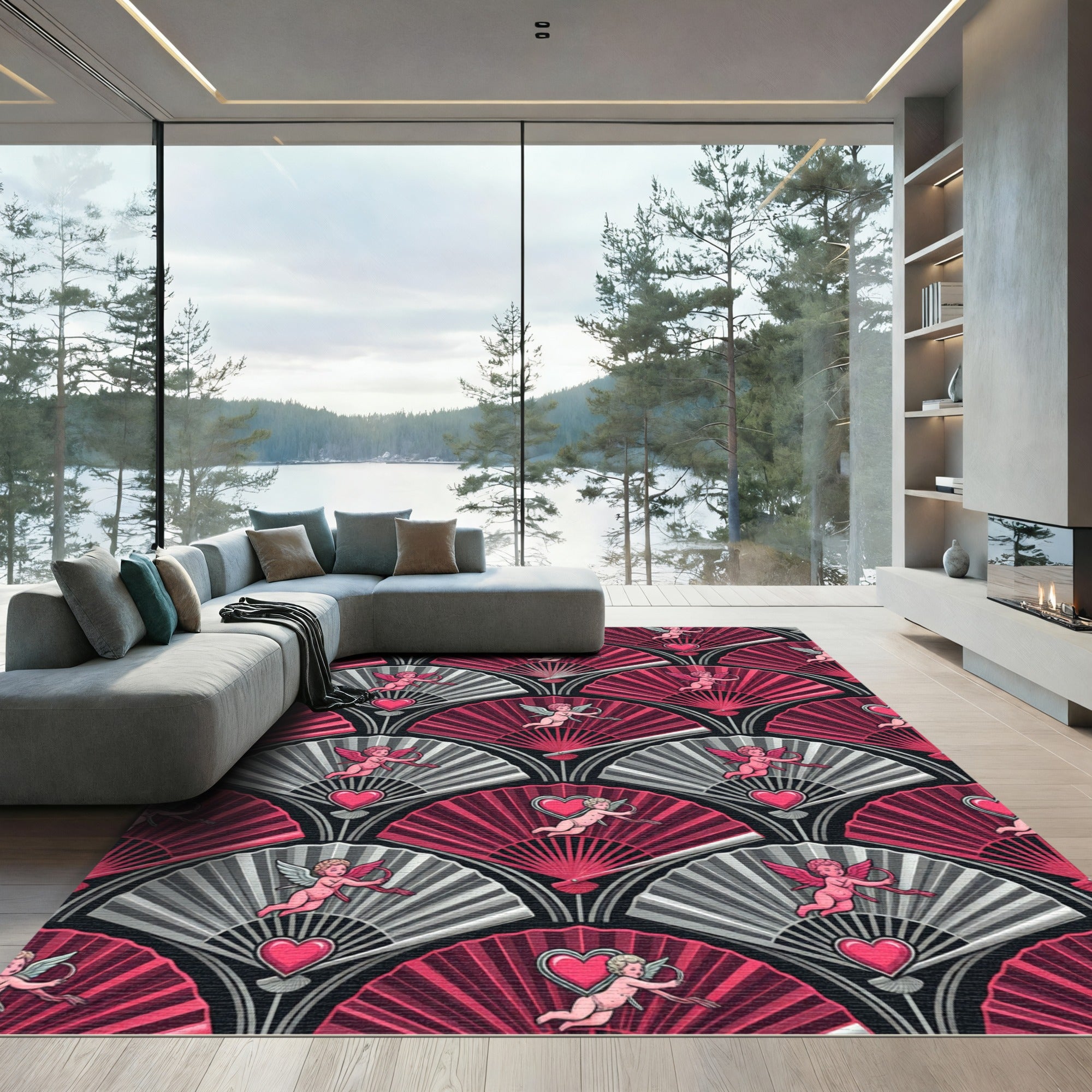 Pink Cupid Fan Art Deco Rug