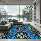 Deep Blue Pomegranate Archway Floral Rug