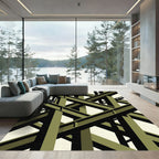 Olive Geometric Steel Industrial Beam Rug