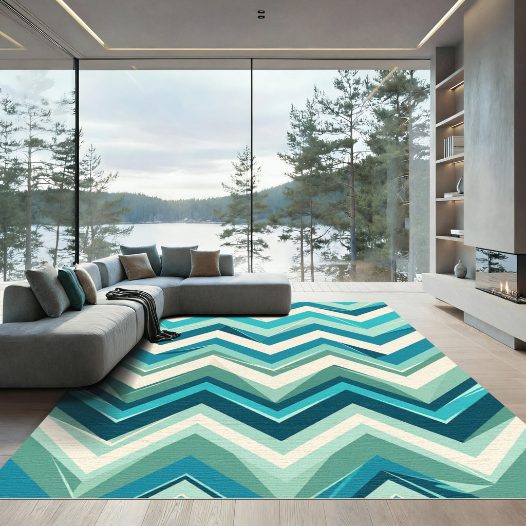 Modern Teal Chevron Geometric Area Rug