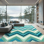 Modern Teal Chevron Geometric Area Rug