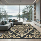 Elegant Gold Floral Baroque Medallion Rug