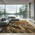 Golden Tiger Amidst Tall Grasses Rug