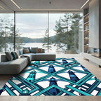 Geometric Teal Lighthouse Lattice Grid Rug