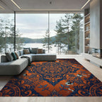 Orange Blue Floral Medallion Rug