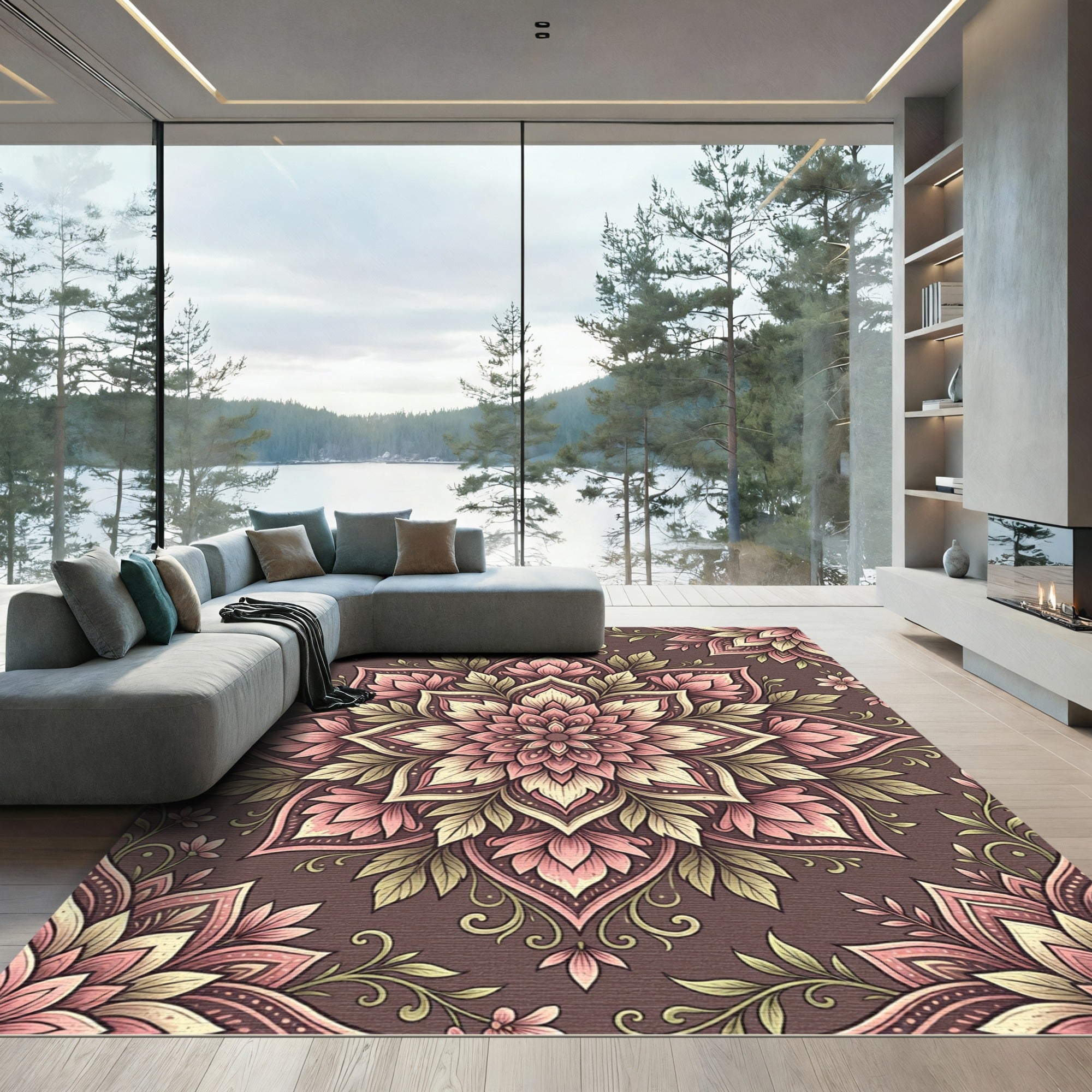 Vintage Pink Floral Mandala Rug