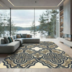 Ornate Teal Gold Clover Lattice Rug