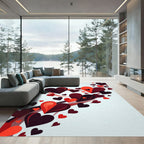 Romantic Floating Heart Crimson Swirl Rug