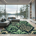 Elegant Green Scrolled Foliage Ornament Rug