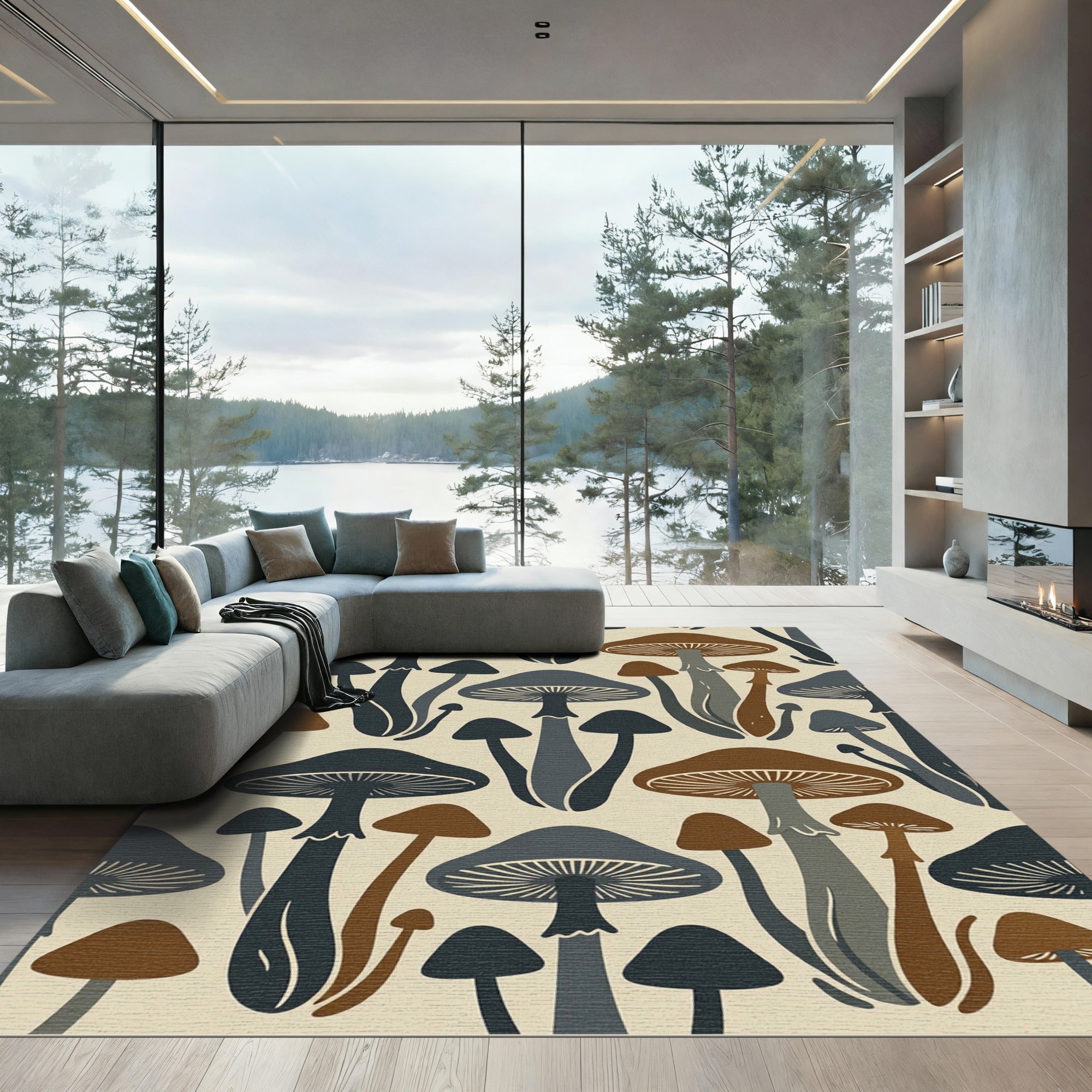 Mid Century Mushroom Forest Earth Tones Rug