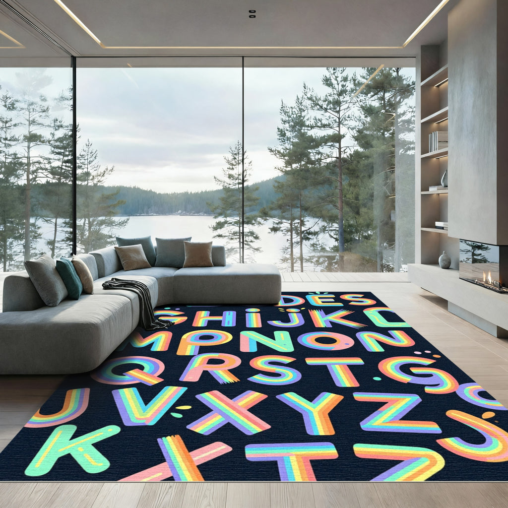 Vibrant Retro Rainbow Alphabet Typography Rug