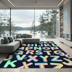 Vibrant Retro Rainbow Alphabet Typography Rug
