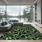 Dark Serpent and Rose Botanical Tapestry Rug