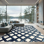 Sophisticated Slate Blue Intersecting Grid Rug